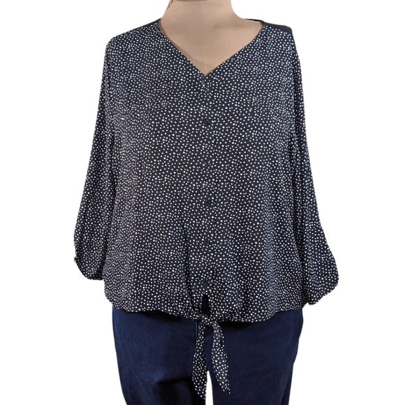 Chico's Tops - Chico's Size 3 Polka Dot 3/4 Sleeve V-Neck Tied Waist Blouse
